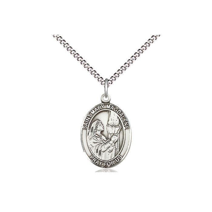 St. Mary Magdalene Oval Sterling Silver Medal w/18" Rhodium Chain w/Clasp 8071SS/18S C50LC