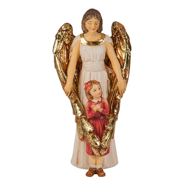 4" Guardian Angel with Girl Statue w/Holy Card Boxed 1735-357