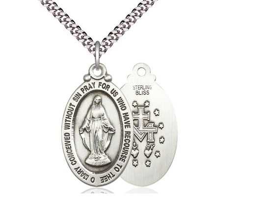        Miraculous Oval Sterling Silver Medal w/24" Rhodium Chain w/Clasp 4145MSS/24S C54-LC 