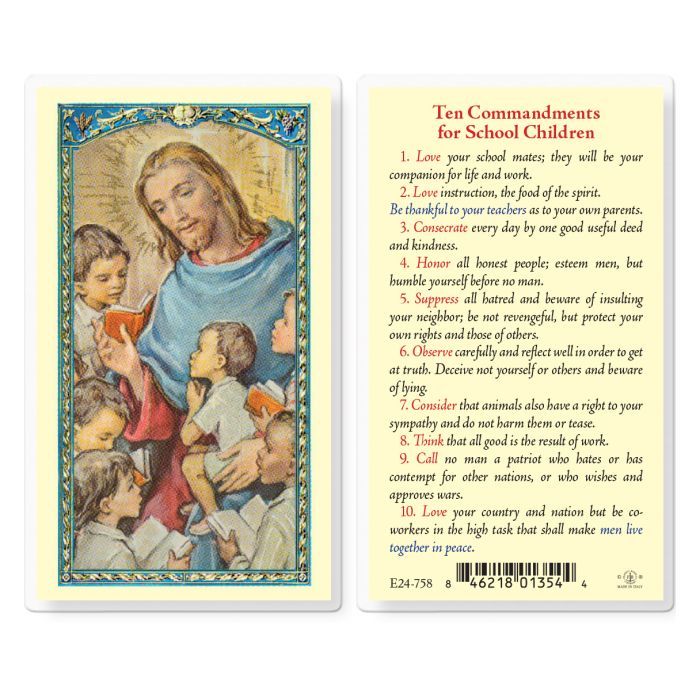 Ten Commandments for School Kids Holy Card E24-758