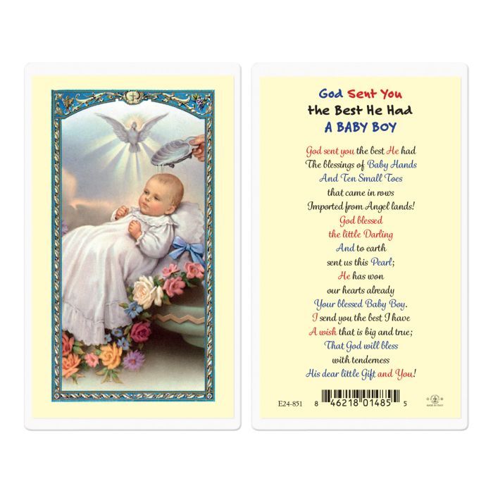        Baptism with God Sent You The Best He Had a Baby Boy Holy Card E24-851(800-228)