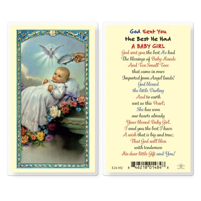         Baptism with God Sent You The Best He Had a Baby Girl Holy Card E24-852 (800-226)
