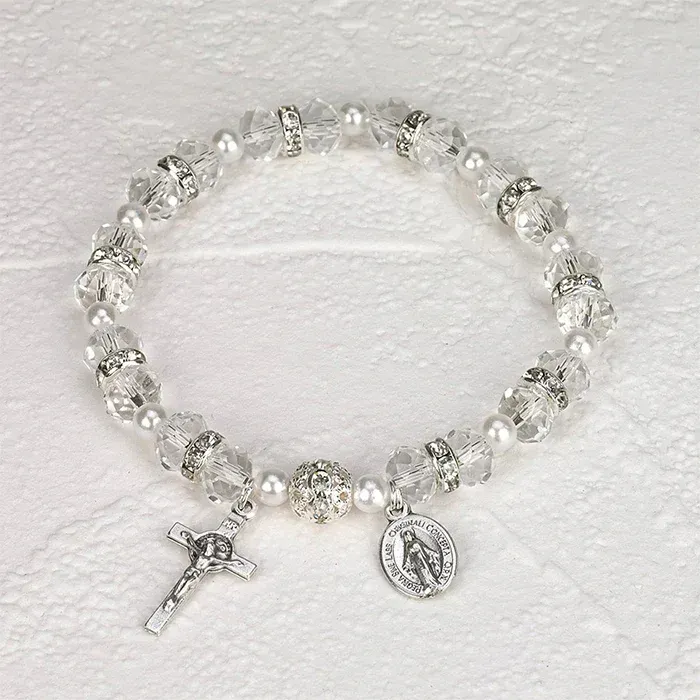       108-16-4280 Chrystal Stretch Bracelet with Miraculous and Crucifix