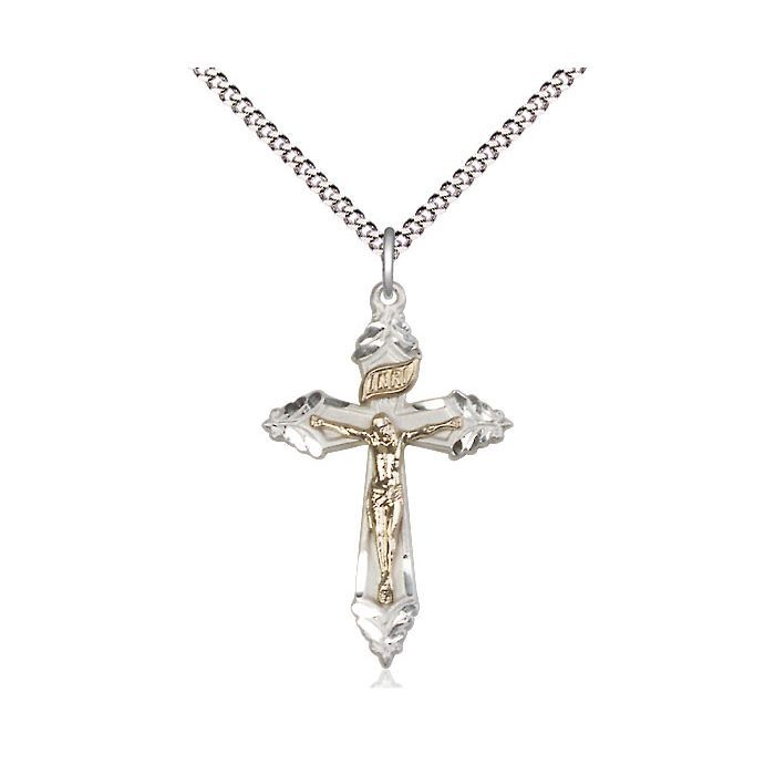        Crucifix Sterling Cross Gold Filled Corpus w/18" Rhodium Chain w/Clasp - 2655GF/SS/18S C50LC