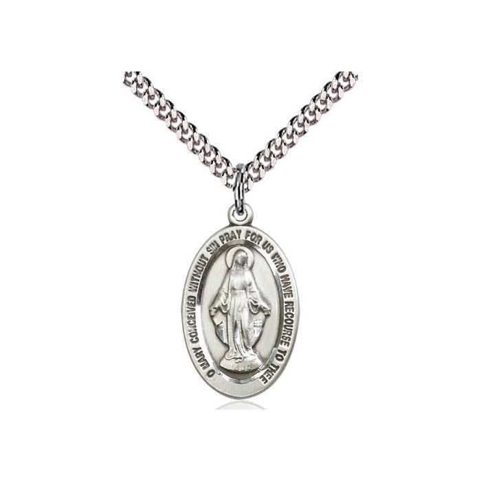 Miraculous Medal Sterling Silver w/24" Rhodium Chain 4123MSS/24S