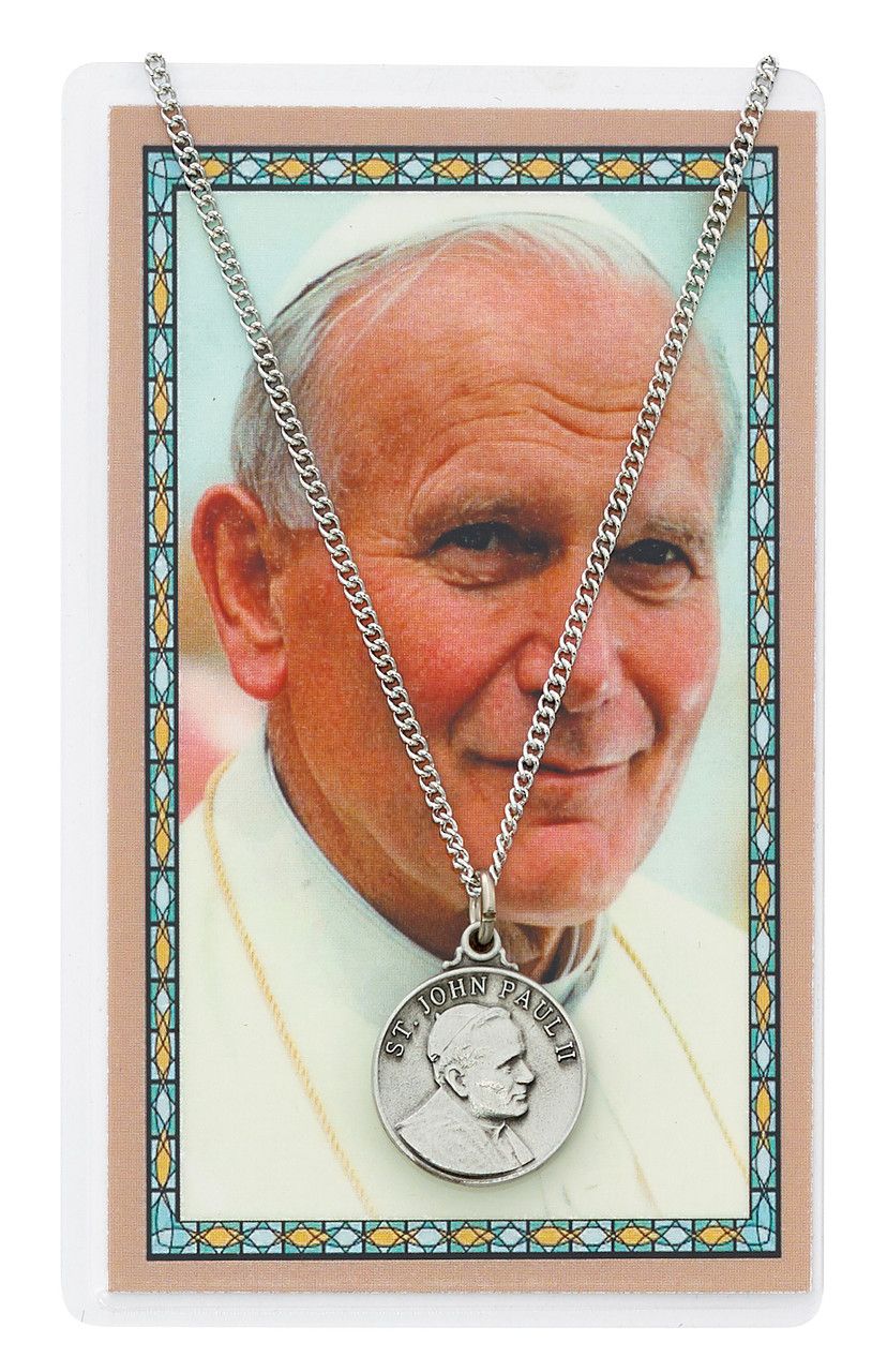        St. John Paul ll Medal w/ Prayer Card Set - 18" Chain - PSD697
