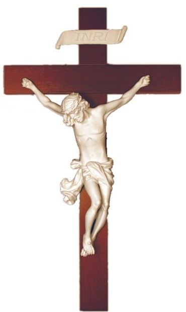 14" Dark Wood Crucifix w/White Alabaster/Resin Corpus 130306A