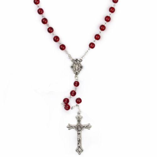        Red 6mm Glass Bead Rosary 3892RD