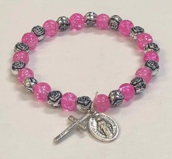        Light Rose with Silver Roses Child Stretch Bracelet108-16-7309