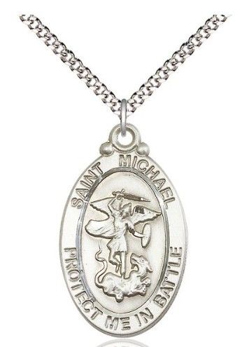 St. Michael Guardian Angel Sterling Silver Oval Medal 24" LC 1171SS/24LS C52-LC