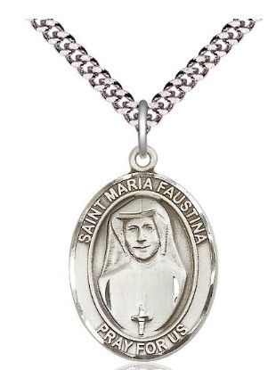 Maria Faustina Sterling Silver Oval Medal 18" 8069SS/18 CH-CL/20