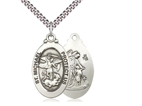        St. Michael Sterling Silver Oval Medal w/24" Rhodium Chain 4145RSS/24 C52-LC