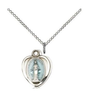 SS Blue Miraculous Medal - 18" RH Chain - 0706EMSS C05-LC