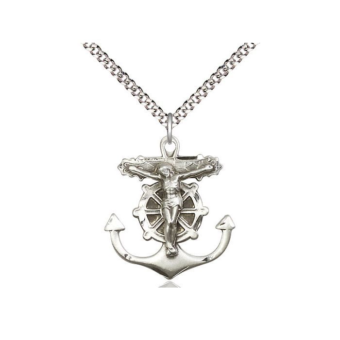         Anchor Crucifix Sterling Silver 27" Chain 5685SS27LS