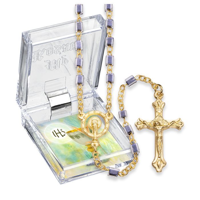 First Communion Rosary Black Bead Gold Plated 266-086-01BX
