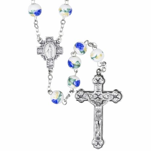        8mm Ceramic Green Flower Bead Rosary SR3961