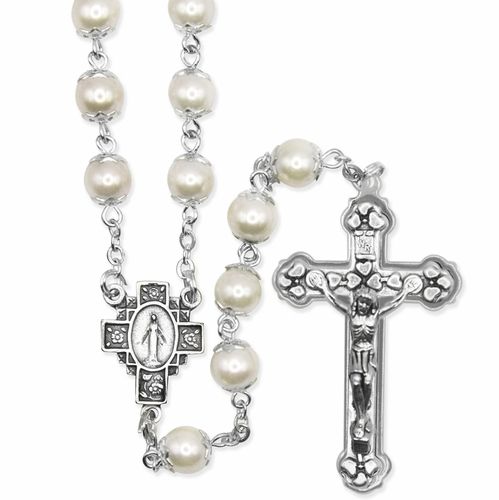        White Pearl 7mm capped Rosary SR3779