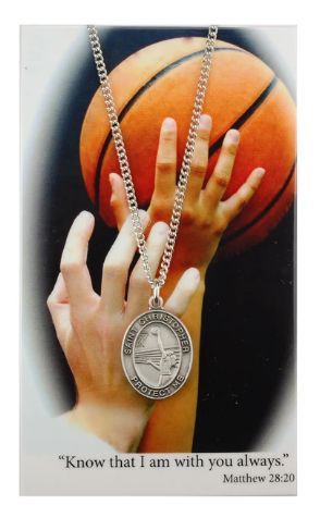 Girls Basketball Medal and 18" Chain w/Holy Card PSD676BK