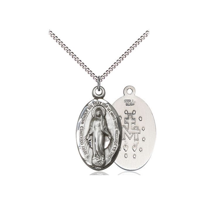        Miraculous Sterling Silver Medal w/18" Rhodium Chain w/Clasp 1615SS/18S C50LC