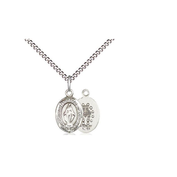        Miraculous Oval Sterling Silve Medal w/18" Rhodium Chain w/Clasp 9078SS/18S C50LC