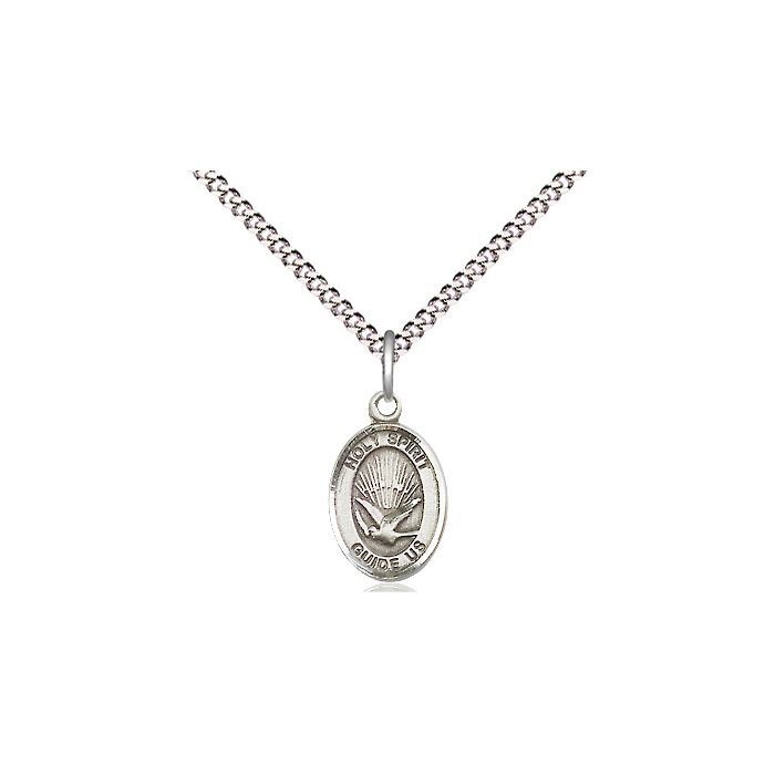        Holy Spirit Oval Sterling Silver Medal w/18" Rhodium Chain w/Clasp 9044SS/18S C50LC