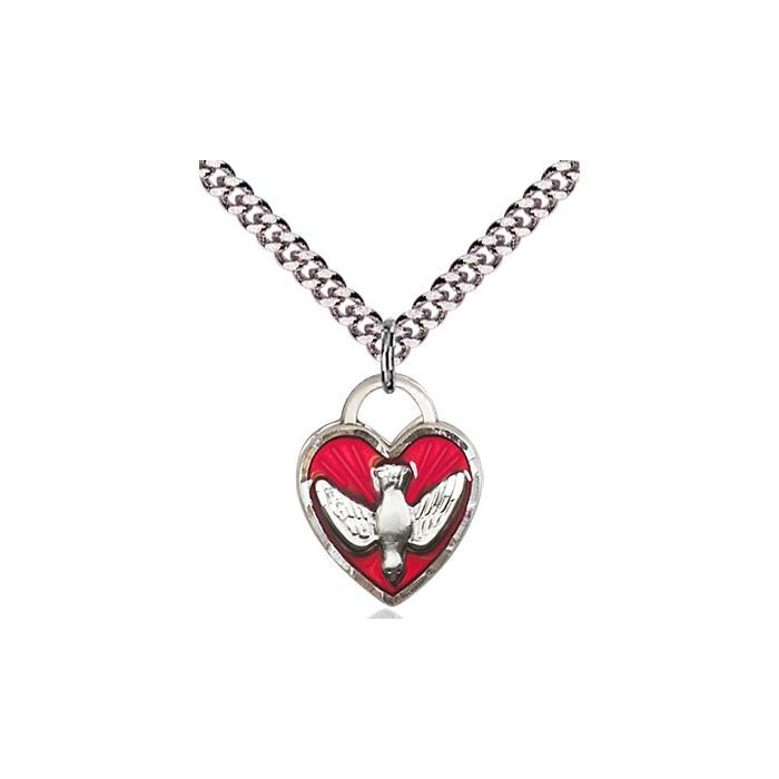        Confirmation Heart Red Enamel Sterling Silver Charm w/20" Rhodium Chain w/Clasp 3405ESS/20S C52LC
