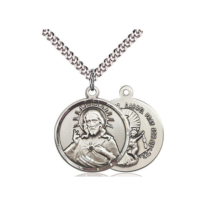        Scapular Sterling Silver Medal Engraved w/24" Rhodium Chain w/Clasp 0017SSS/24S C54LC