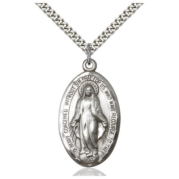        Miraculous Sterling Silver Medal w/24" Rhodium Chain w/Clasp 1653SS/24S C54LC