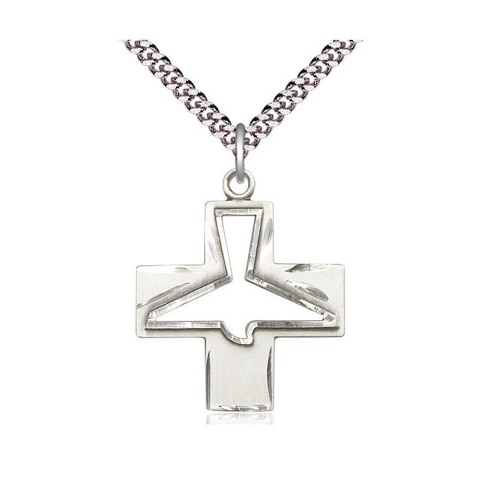       Holy Spirit Sterling Silver Cutout Medal w/24" Rhodium Chain w/Clasp 6080SS/24S C54LC