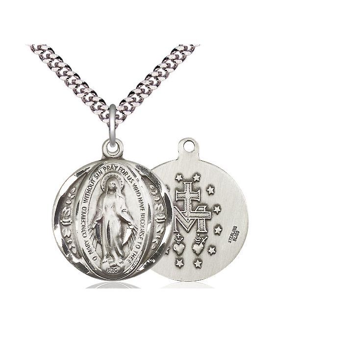        Miraculous Sterling Silver Medal w/24" Rhodium Chain w/Clasp 0017MSS/24S C54LC