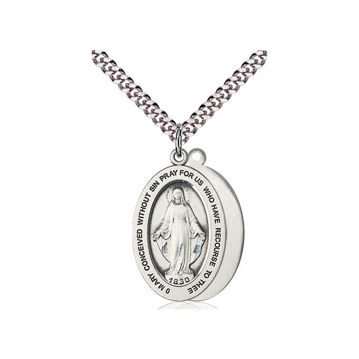        Miraculous Oval Sterling Silver Medal w/20" Rhodium Chain w/Clasp 11078SS/20S C52LC