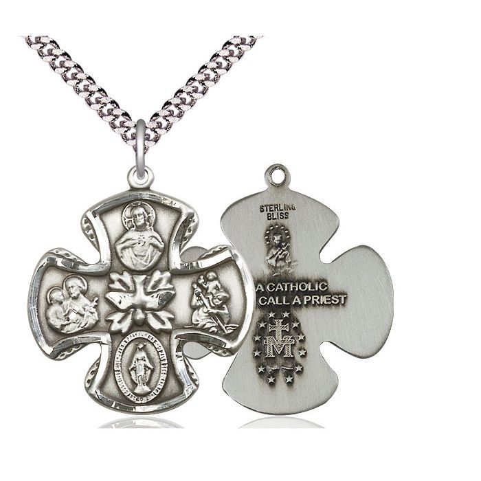        5 Way Sterling Silver Medal w/24" Rhodium Chain w/Clasp 5444SS/24S C54LC