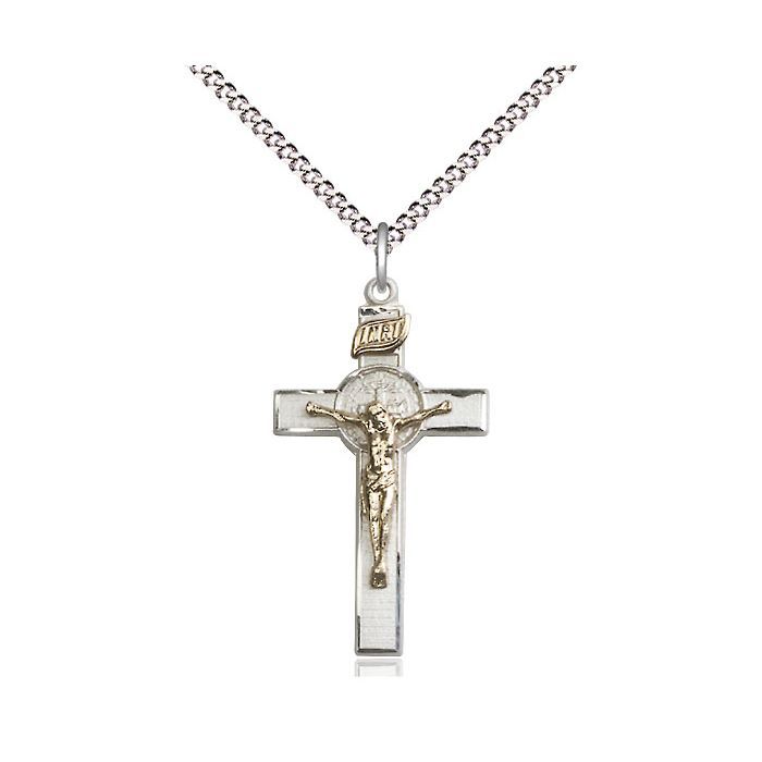        Benedict Crucifix Gold Filled/Sterling Silver w/18" Rhodium Chain w/Clasp 2625GF/SS18S C50LC