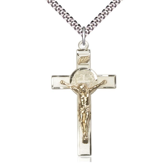        Benedict Crucifix Sterling Cross/Gold Filled Corpus w/24" Rhodium Chain w/Clasp 2645GF/SS/24S C54LC