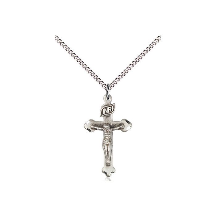        Crucifix Sterling Silver Engraved w/18" Rhodium Chain w/Clasp 0669SS/18S C50LC