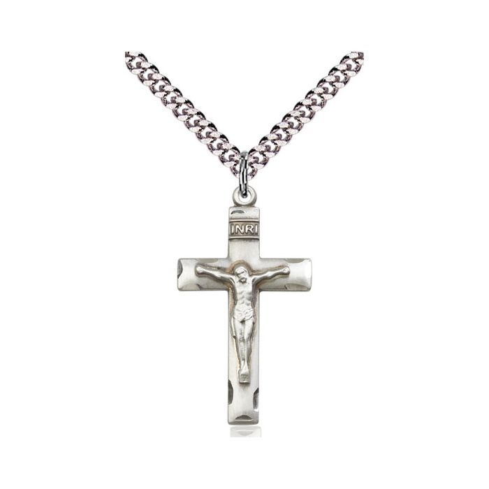        Crucifix Sterling Silver Engraved w/18" Rhodium Chain w/Clasp 0624SS/18S C50LC