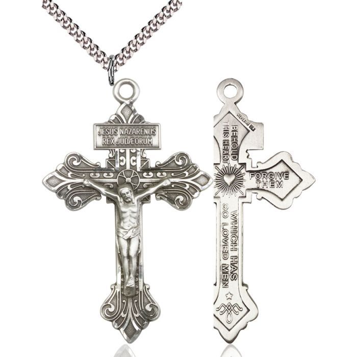        Pardon Crucifix Sterling Silver w/24" Rhodium Chain w/Clasp 0632SS/24S C54LC 