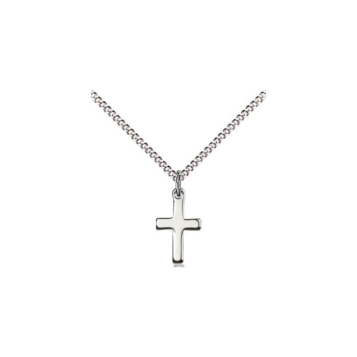      Cross Polished Sterling Silver w/18" Rhodium Chain w/Clasp 1006SS/18S C50LC