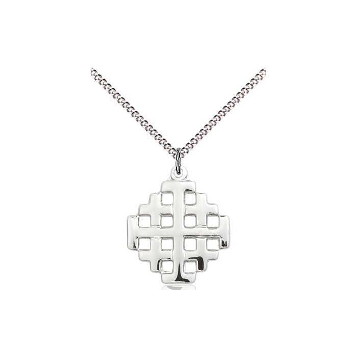       Jerusalem Cross Sterling Silver Polished w/18" Rhodium Chain w/Clasp 4139SS/18S C50LC