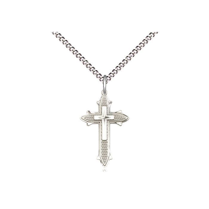        Cross on Cross Sterling Silver w/18" Rhodium Chain w/Clasp 6058SS/18S C50LC