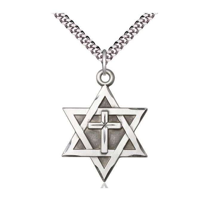        Star of David w/Cross Sterling Silver w/24" Rhodium Chain w/Clasp 1212YSS/24S C54LC