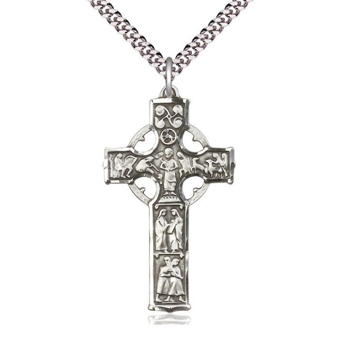        Celtic Cross Men's Sterling Silver w/24" Rhodium Chain w/Clasp 5459SS/24S C54LC 