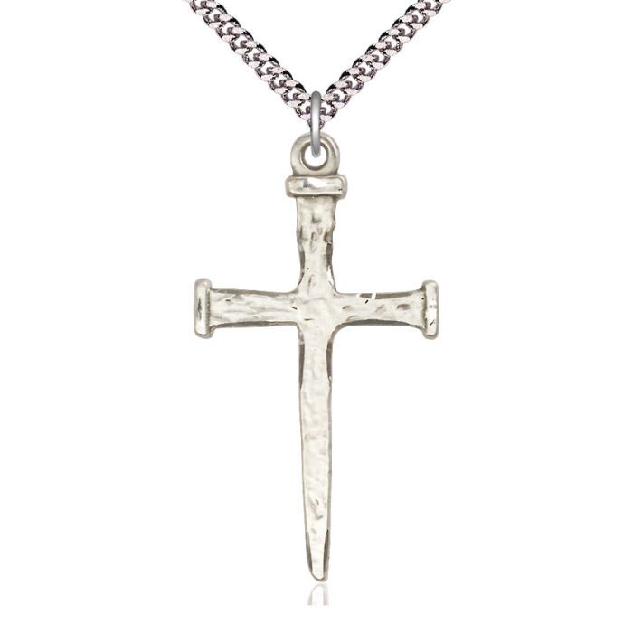       Nail Cross Sterling Silver w/24" Rhodium Chain w/Clasp 0086SS/24LC C54LC