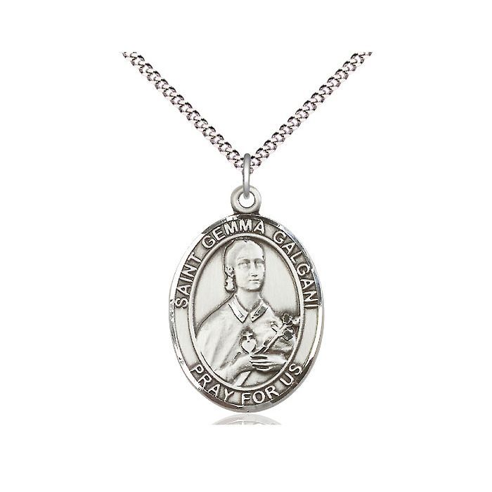       St. Gemma Galgani Sterling Silver Oval Medal  w 18" Rhodium Chain - 8130SS/18S - C50-LC