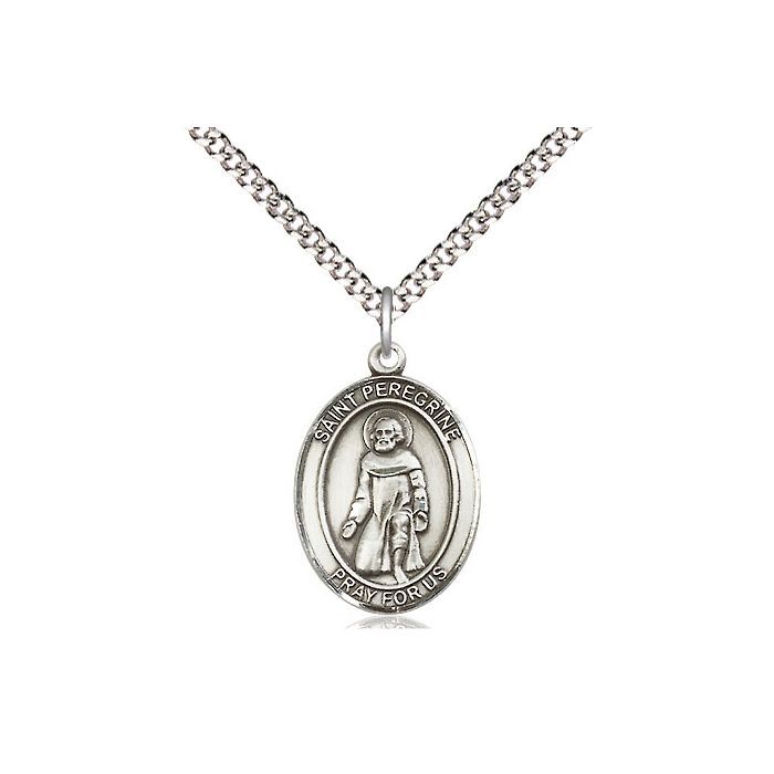        St. Peregrine Oval Sterling Silver Medal w/ 20" Rhodium Chain w/ Clasp - 8088SS/20S C52-LC
