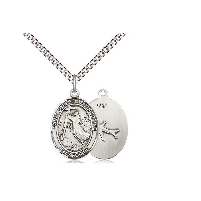       St. Joseph of Cupertino Stainless Steel Oval Medal w/ 20" Rhodium Chain - 8057SS/20S - C50-LC