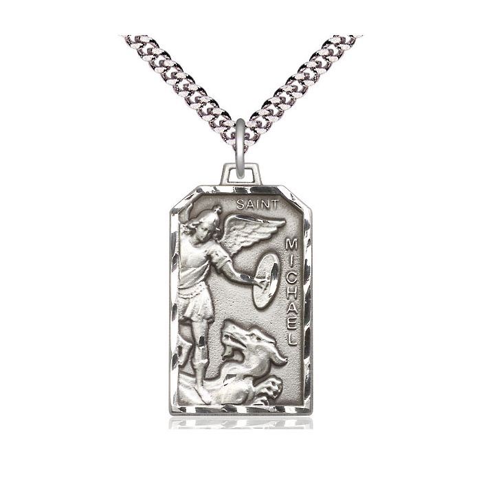       St. Michael Sterling Silver Medal w/ 24" Heavy Curb Rhodium Chain w/ Clasp - 5720SS/24S-LC C54-LC 