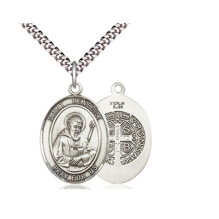       St. Benedict Sterling Silver Oval Medal w/ 24" Chain and Clasp - 7008SS/24S-LC C54-LC