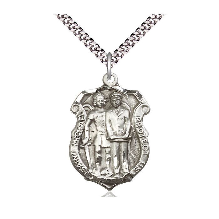        St. Michael/Police Shield Sterling Silver w/24" Rhodium Chain with Clasp 5694SS/24S C54LC