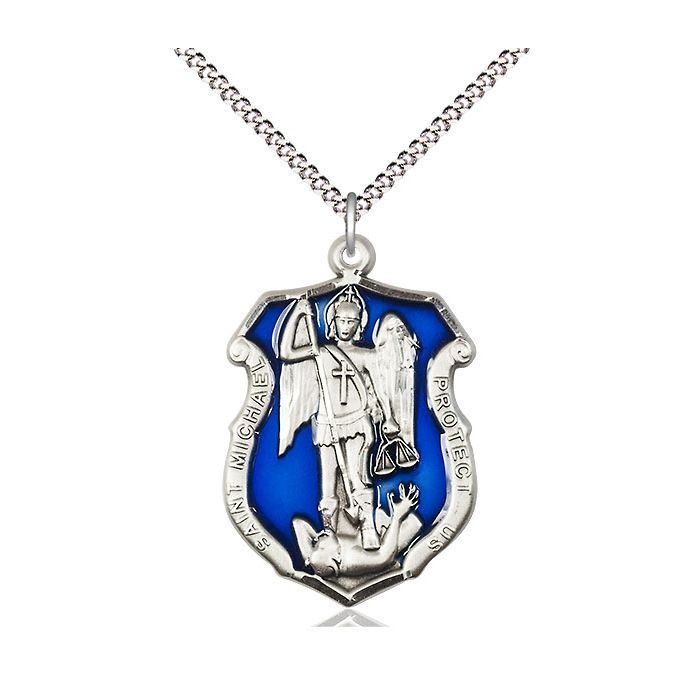        St. Michael Shield Sterling Silver w/24" Rhodium Chain w/Clasp 6275ESS/18S C50LC